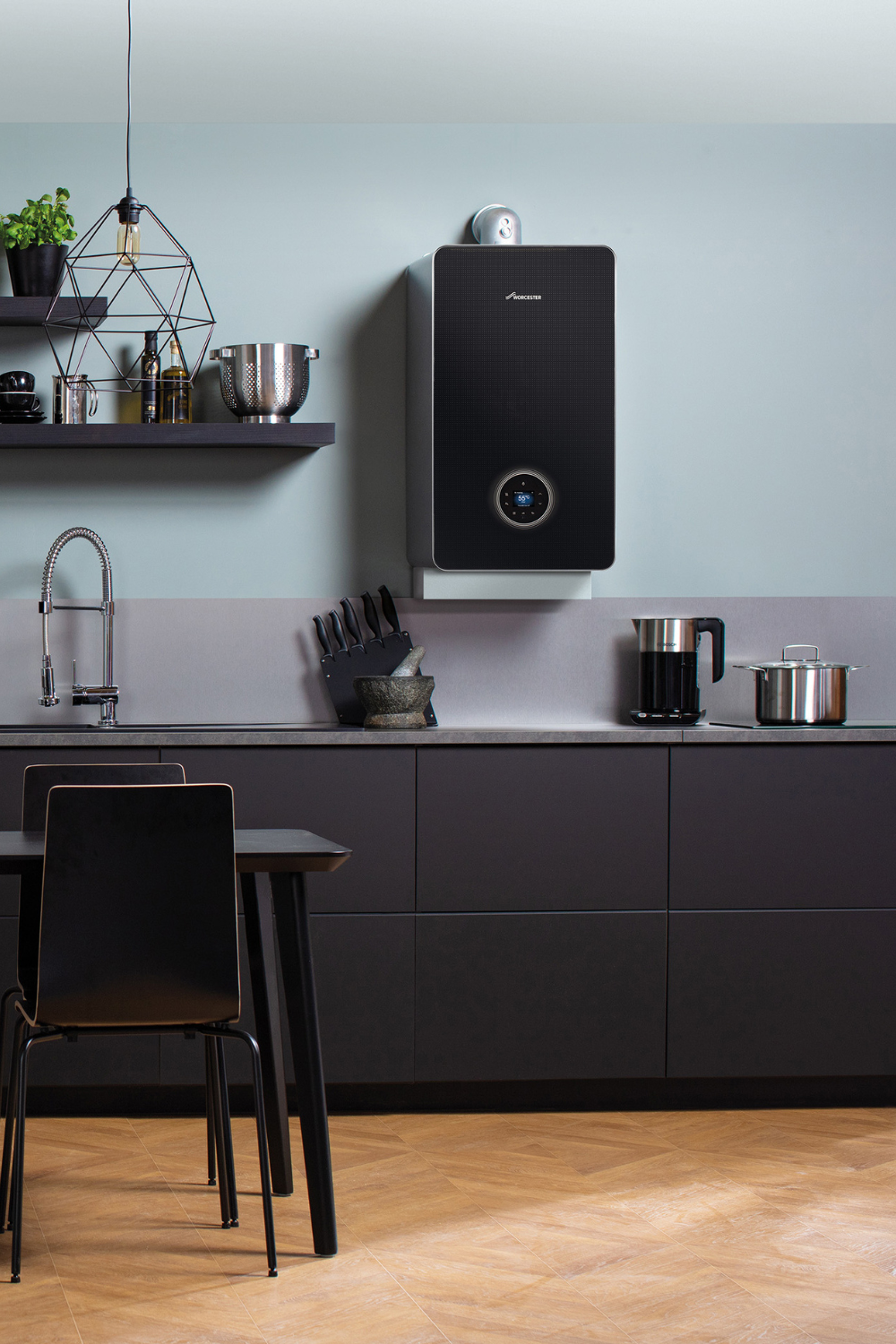 black boiler in kitchen